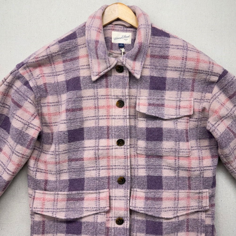Universal Thread Purple Plaid Shacket Womens M Button Front Shirt Jacket NWT New - Picture 5 of 16